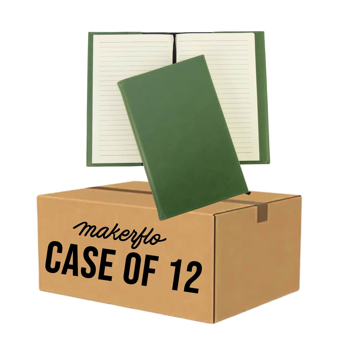 MakerFlo Laserette™ Journal Notebook – Pack of 12 Engravable and Refillable Vegan Leather Journal with Lined Pages and Gift Box, Wholesale & Bulk